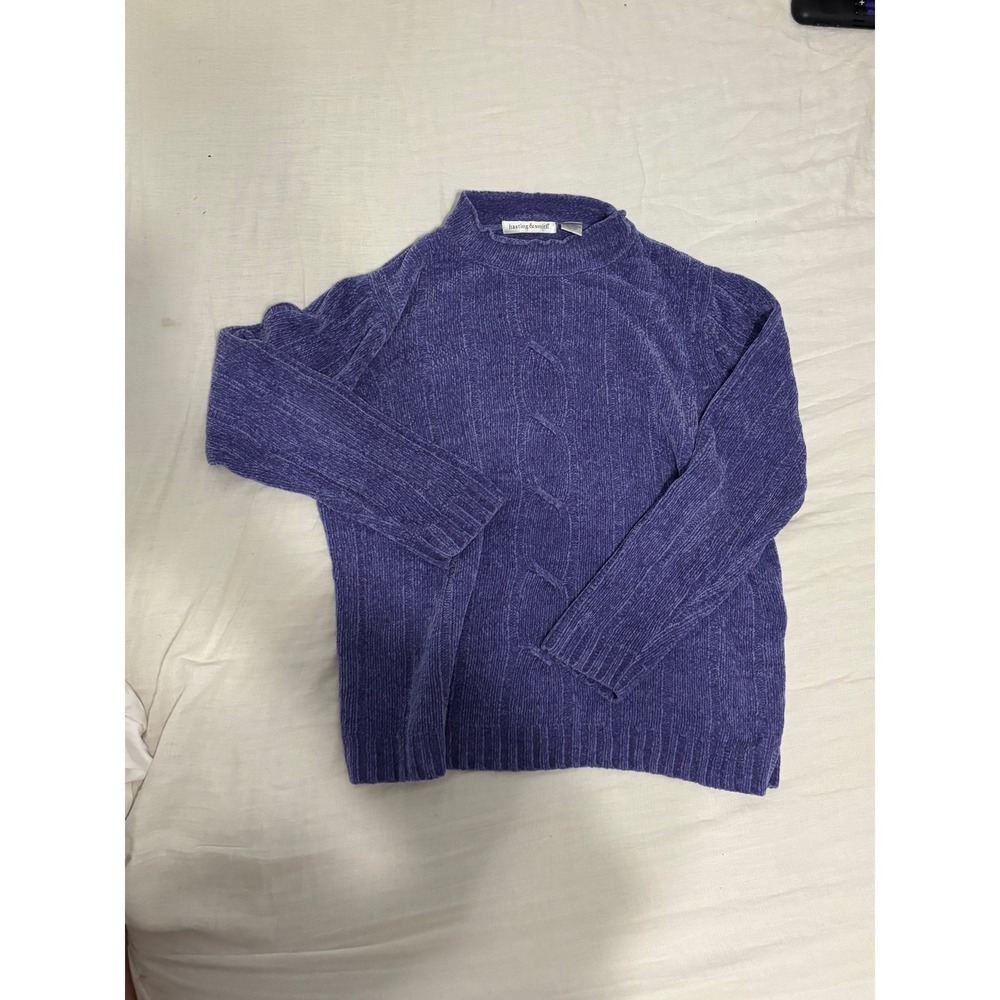 Hastings & Smith Purple Chenille Cable Knit Mock Neck Sweater Womens Medium